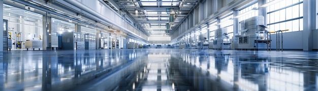 Un regard à l'intérieur d'une usine industrielle avec un sol hautement réfléchissant