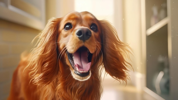 Le regard radieux dans les yeux du chien suggère une joie débridée.