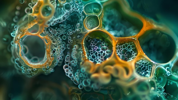 Un regard rapproché sur une espèce d'algue microscopique révélant des détails intricats de sa paroi cellulaire et
