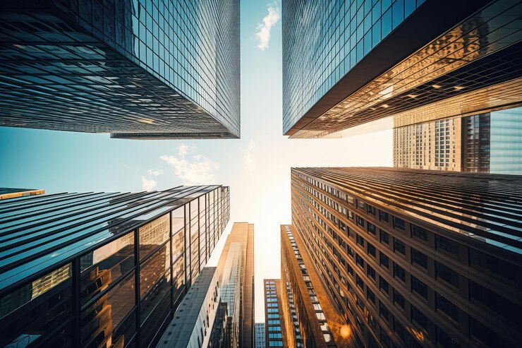Regardant le bâtiment d'affaires moderne
