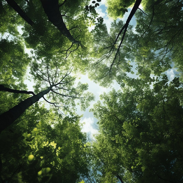 Photo regardant les cimes vertes des arbres