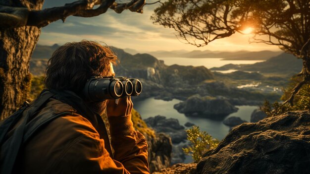 En regardant la vue à travers des jumelles