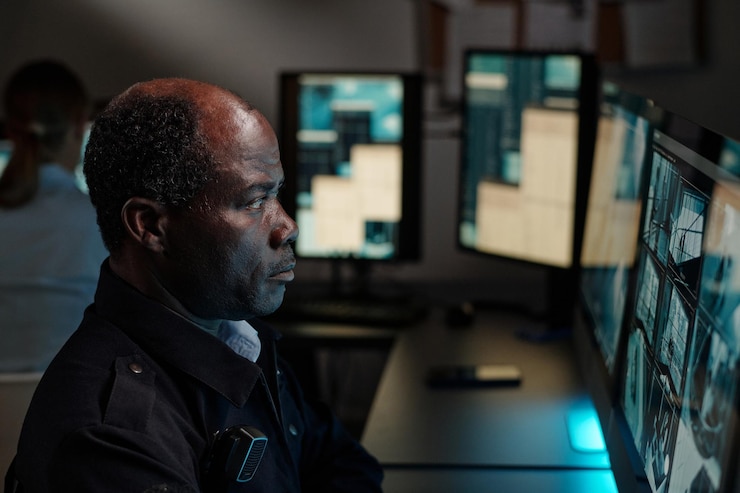 Photo regarder des vidéos de vidéosurveillance sur un écran d'ordinateur