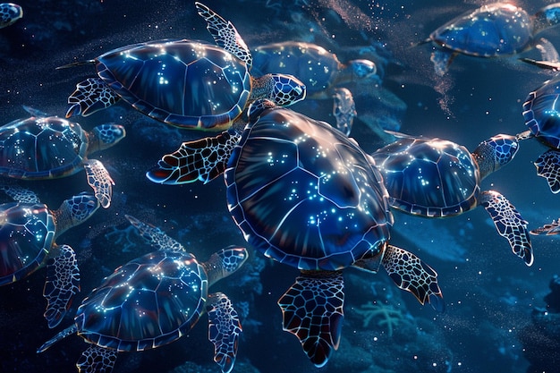 Regardez la beauté céleste d'un groupe de tortues de mer générative ai