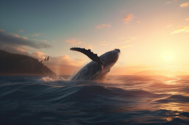 Regardez la beauté et la majesté d'une baleine à bosse qui saute de l'eau.