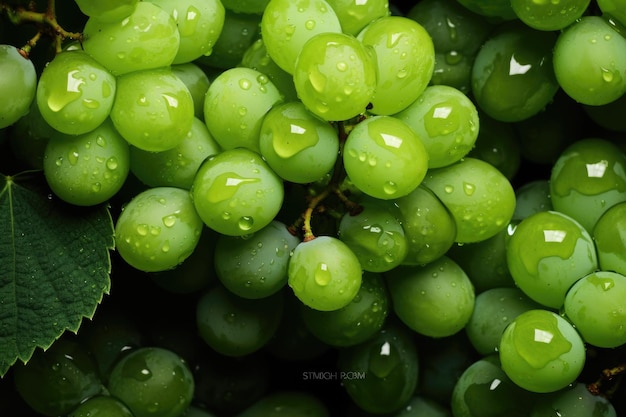 Regardez de près les raisins verts juteux