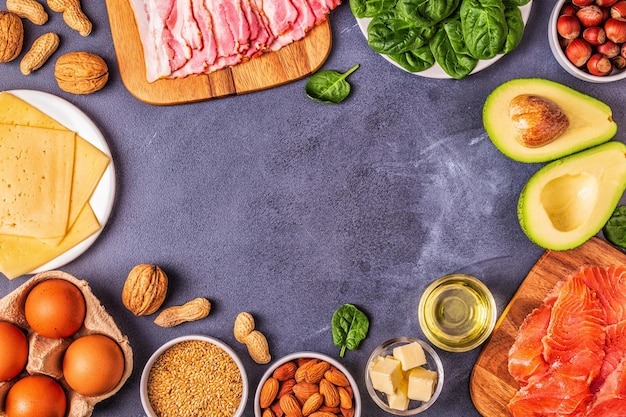Régime cétogène céto fond d'aliments sains à faible teneur en glucides