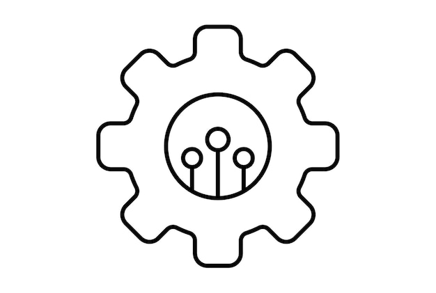 Réglage de l'icône de la ligne d'engrenage symbole du site Web intelligence artificielle signe noir pour l'application ou le Web