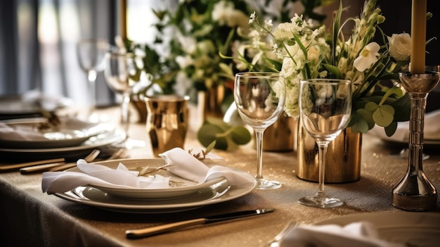 Réglage de la table décorée pour une célébration de mariage