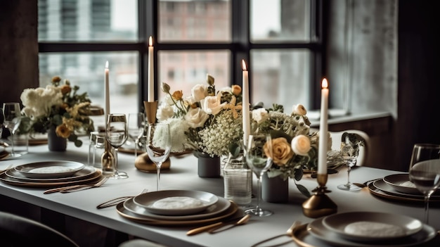 Réglage de la table décorée pour une célébration de mariage