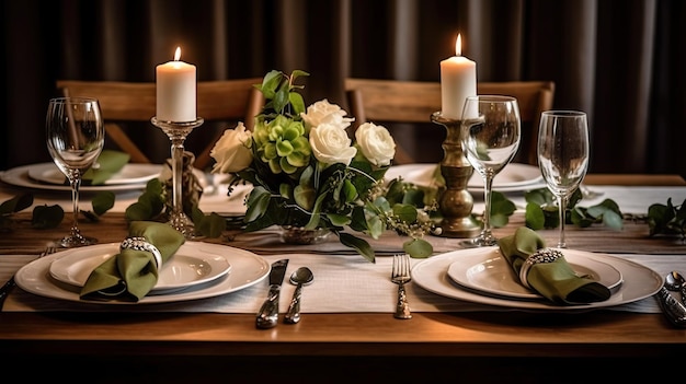 Réglage de la table décorée pour une célébration de mariage