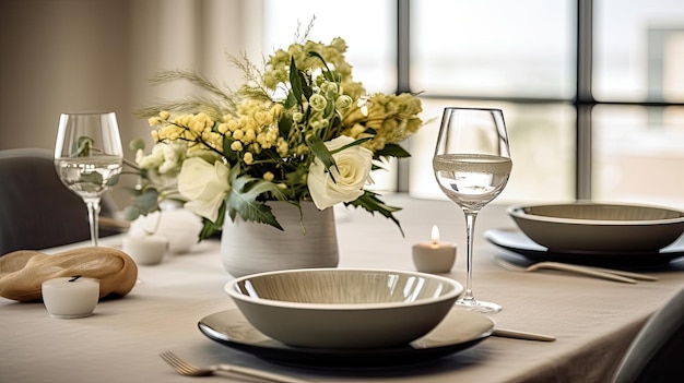 Réglage de la table décorée pour une célébration de mariage