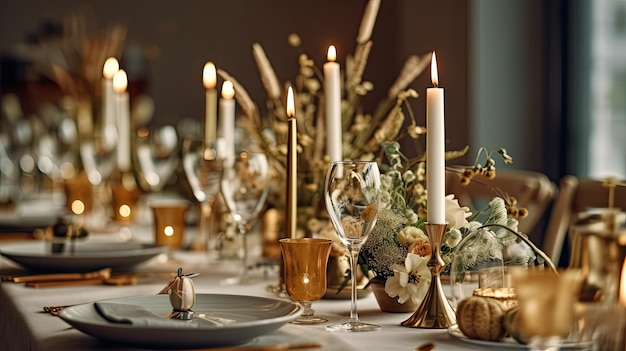 Réglage de la table décorée pour une célébration de mariage