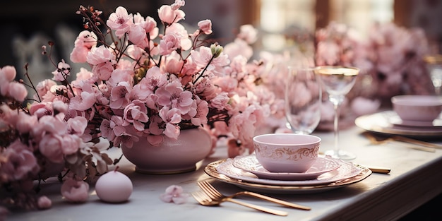 Réglage de la table de mariage, vue rapprochée douce