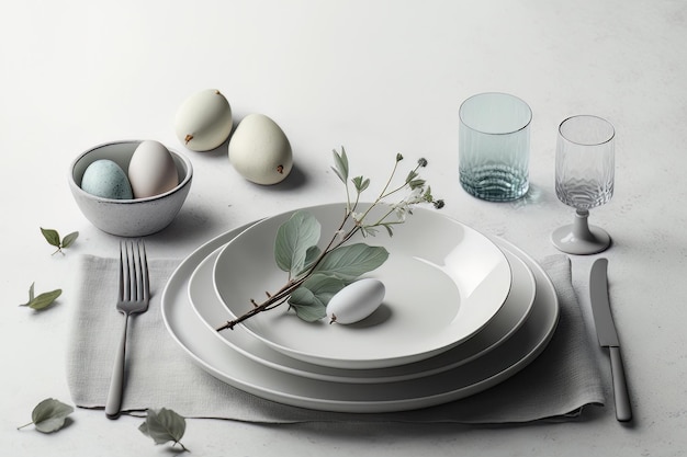 Réglage de table minimaliste pour un dîner de Pâques festif Illustration AI Generative