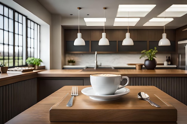 Réglage de la table pour le café sur le comptoir dans un café