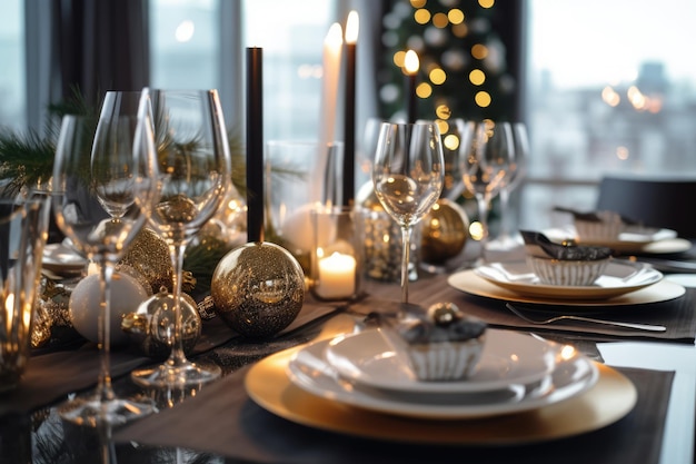 Réglage de la table de style de vie de Noël et du Nouvel An