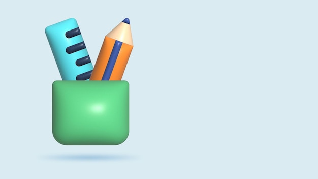 Règle de crayon d'illustration réaliste 3D dans le portefeuille