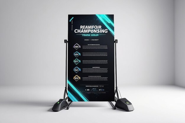 Photo règles du championnat de jeu de réalité virtuelle mockup de signalisation avec un espace blanc vide pour placer votre conception