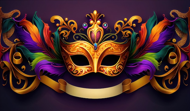 Regroupement festif coloré du masque de carnaval vénitien du mardi gras plumes perles bannière de conception de fête