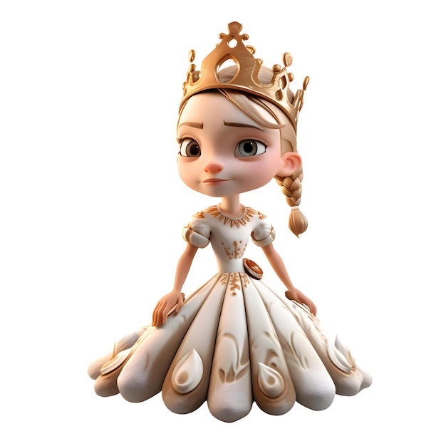 Reine 3D majestueuse avec une couronne et un sceptre isolé sur fond blanc