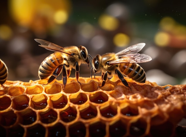 La reine apis mellifera marquée de points et d'ouvrières autour de sa vie de colonie d'abeilles