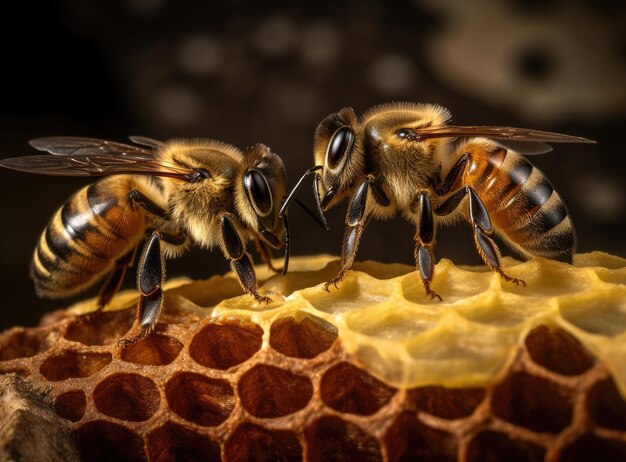 La Reine Apis Mellifera Marquée De Points Et D'ouvrières Autour De Sa Vie De Colonie D'abeilles