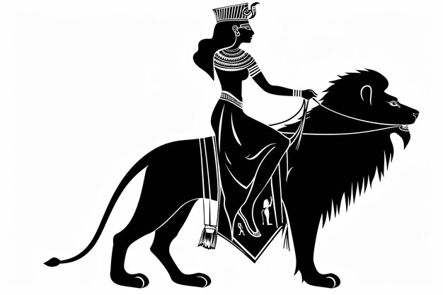 Une reine égyptienne à cheval sur un lion vecteur illustration simple