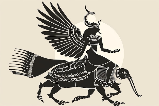 Reine égyptienne à cheval sur un scarabée sacré vecteur illustration simple