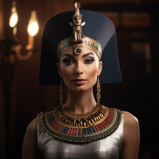 La reine Néfertiti d'Égypte dans son élégante tenue royale respire la beauté et la grâce Generative AI