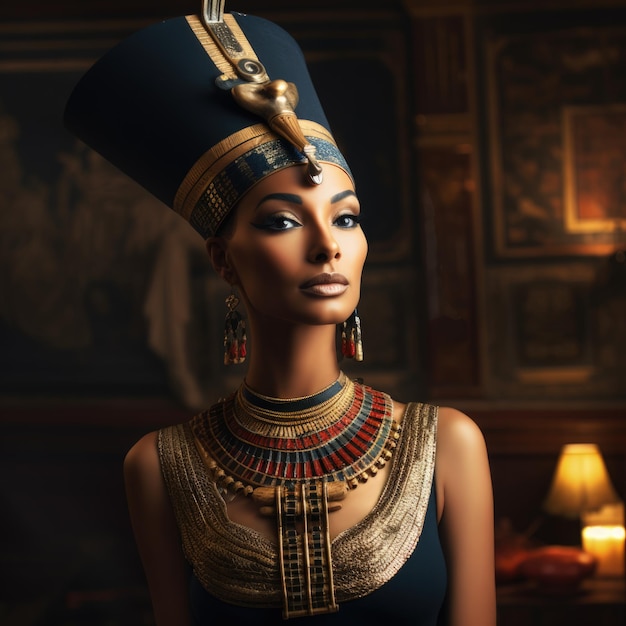 La reine Néfertiti d'Égypte dans son élégante tenue royale respire la beauté et la grâce Generative AI