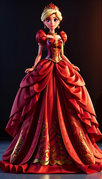 Reine vêtue d'une robe rouge