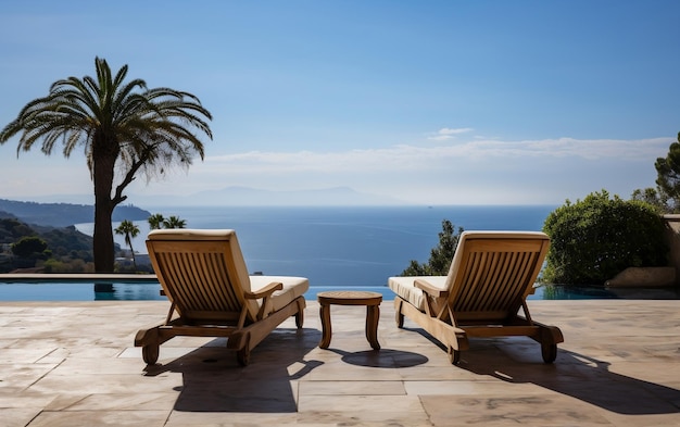Relaxation Retreat Terrace Oasis avec chaises longues au bord de la piscine