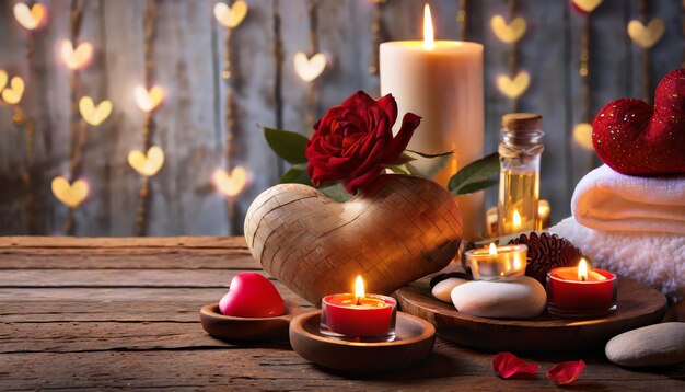 La relaxation de la Saint-Valentin avec un massage au spa et une décoration zen espace de copie haut wook mains place pour le texte