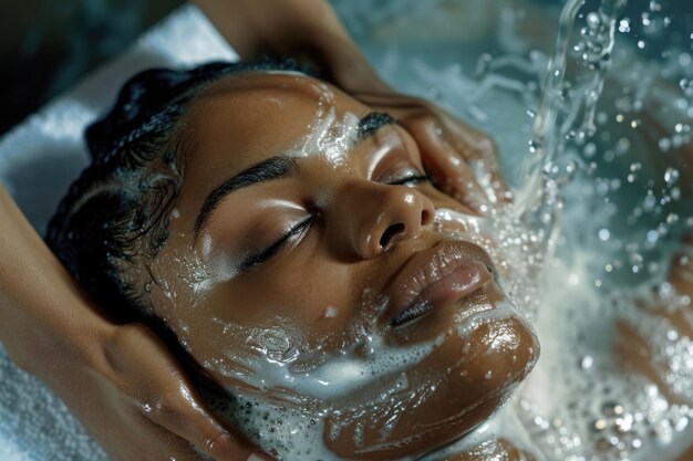 Photo relaxed african american woman getting skin scrub at luxury spa