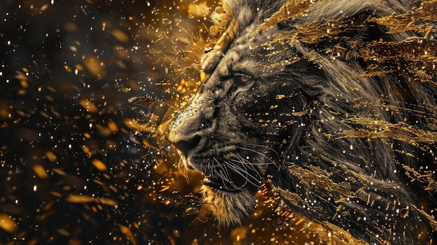 relief 3D de lion dans du papier peint doré