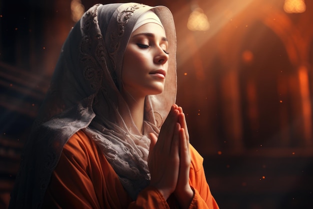 Une religieuse priant Dieu