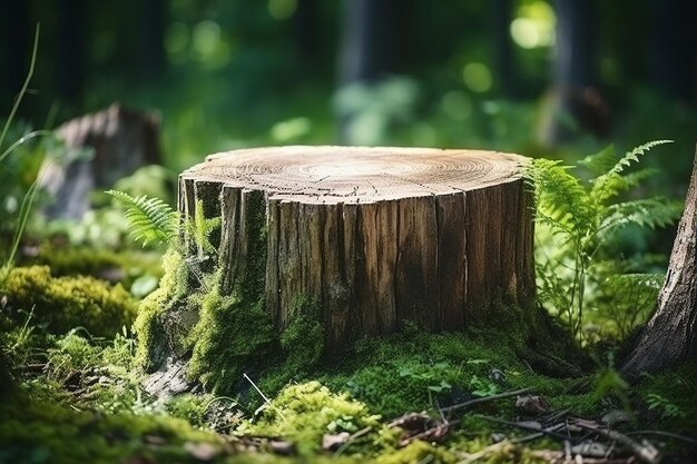 Reliques forestières Souche d'arbre couverte de mousse IA générative