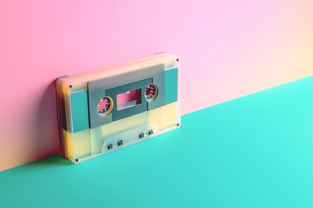 Rembobiner la cassette rétro compacte sur fond des concepts des années 90 photo filtrée de style vintage