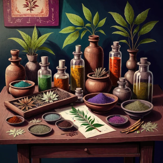 Les remèdes de la nature La médecine ayurvédique dans un cadre de chambre
