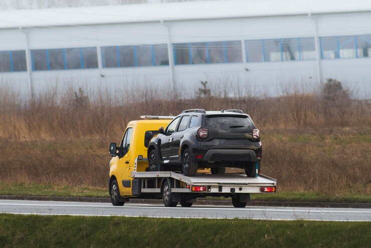 Photo un remorqueur aide à réparer une voiture en panne sur l'autoroute