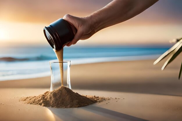 Photo remplir une bouteille de sable