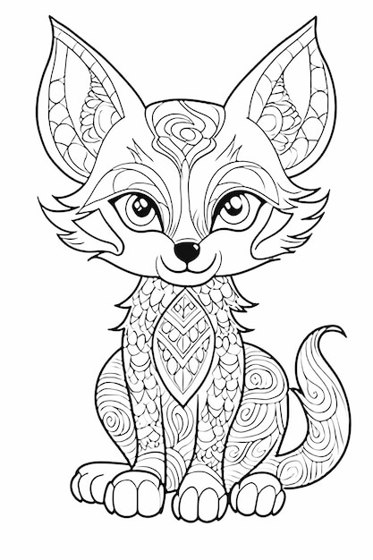 Photo le renard adorable ravit la page à colorier avec des lignes et des motifs propres