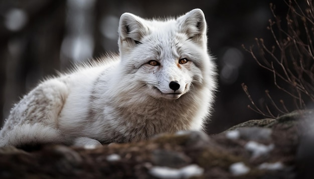 Renard arctique assis en alerte regardant la caméra générée par l'IA