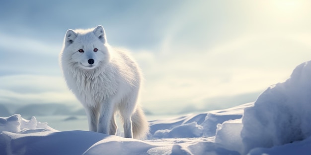 Le renard arctique dans son habitat recouvert de neige créé avec la technologie d'intelligence artificielle générative