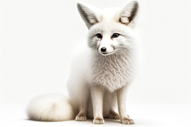 Renard arctique avec de grandes oreilles sur fond blanc