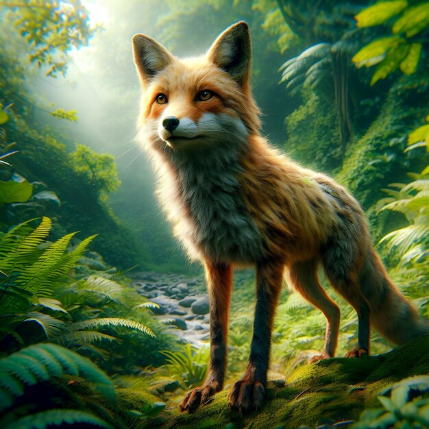 un renard au milieu de la forêt