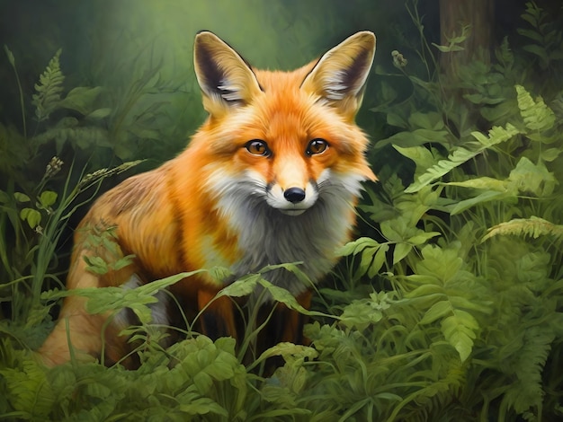 Un renard au milieu de l'herbe verdoyante