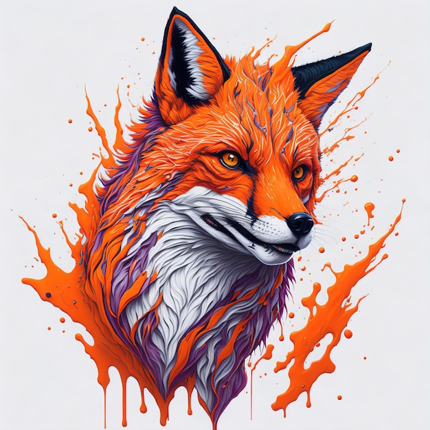 Un renard aux yeux orange et violet est représenté dans un tableau.