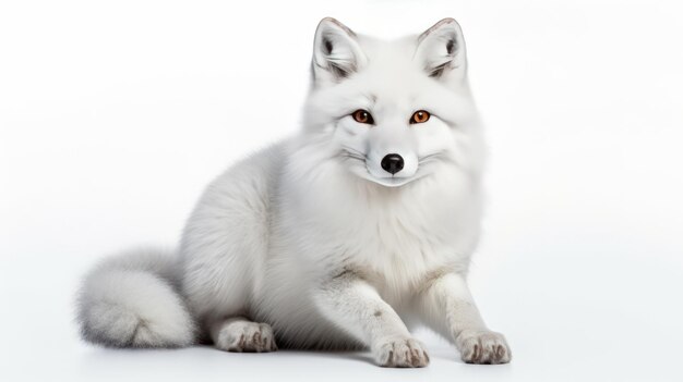 Photo le renard blanc de l'arctique sur un fond blanc, image générée par l'intelligence artificielle